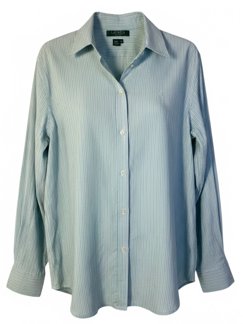 Lauren Ralph Lauren 100% Cotton Oxford Shirt long sleeve stripe Light Green P/L